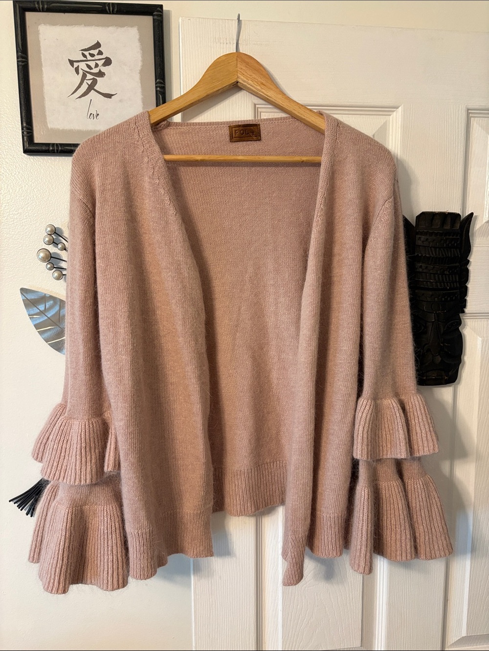 POL Dusty Rose Ruffle Tier Open-Front Cardigan
